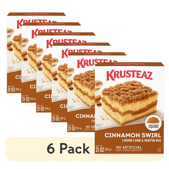 (6 pack) Krusteaz Cinnamon Swirl Crumb Cake and Muffin Mix, 21 oz Box