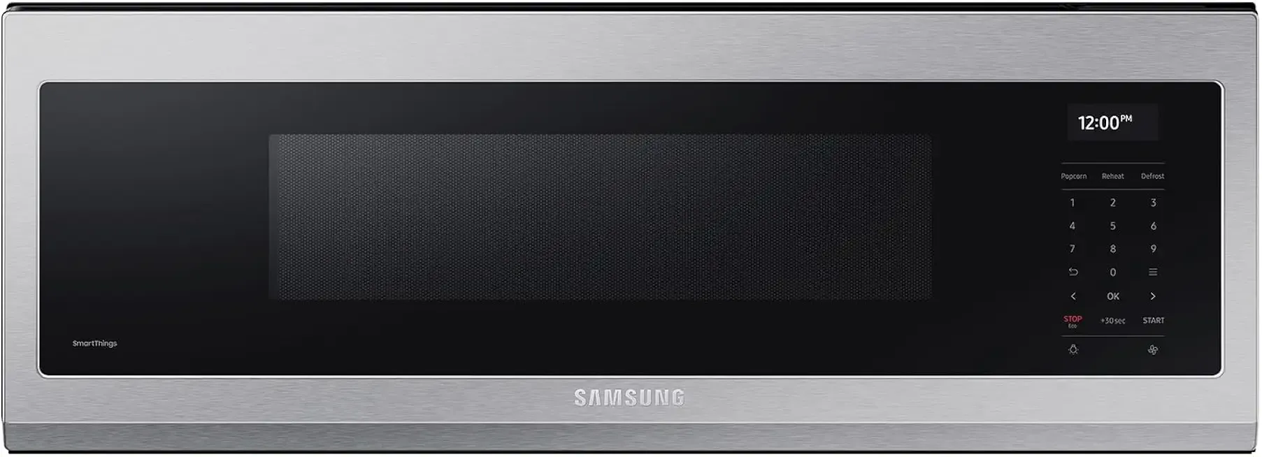 SAMSUNG 1.1 Cu Ft Smart SLIM Over the Range Microwave Oven w/ 550 CFM Hood Vent, Wi-Fi, Voice Control, LED Light Bar, Sensor Cook, 1100 Watt, ME11A7710DS/AA, Fingerprint Resistant Stainless Steel