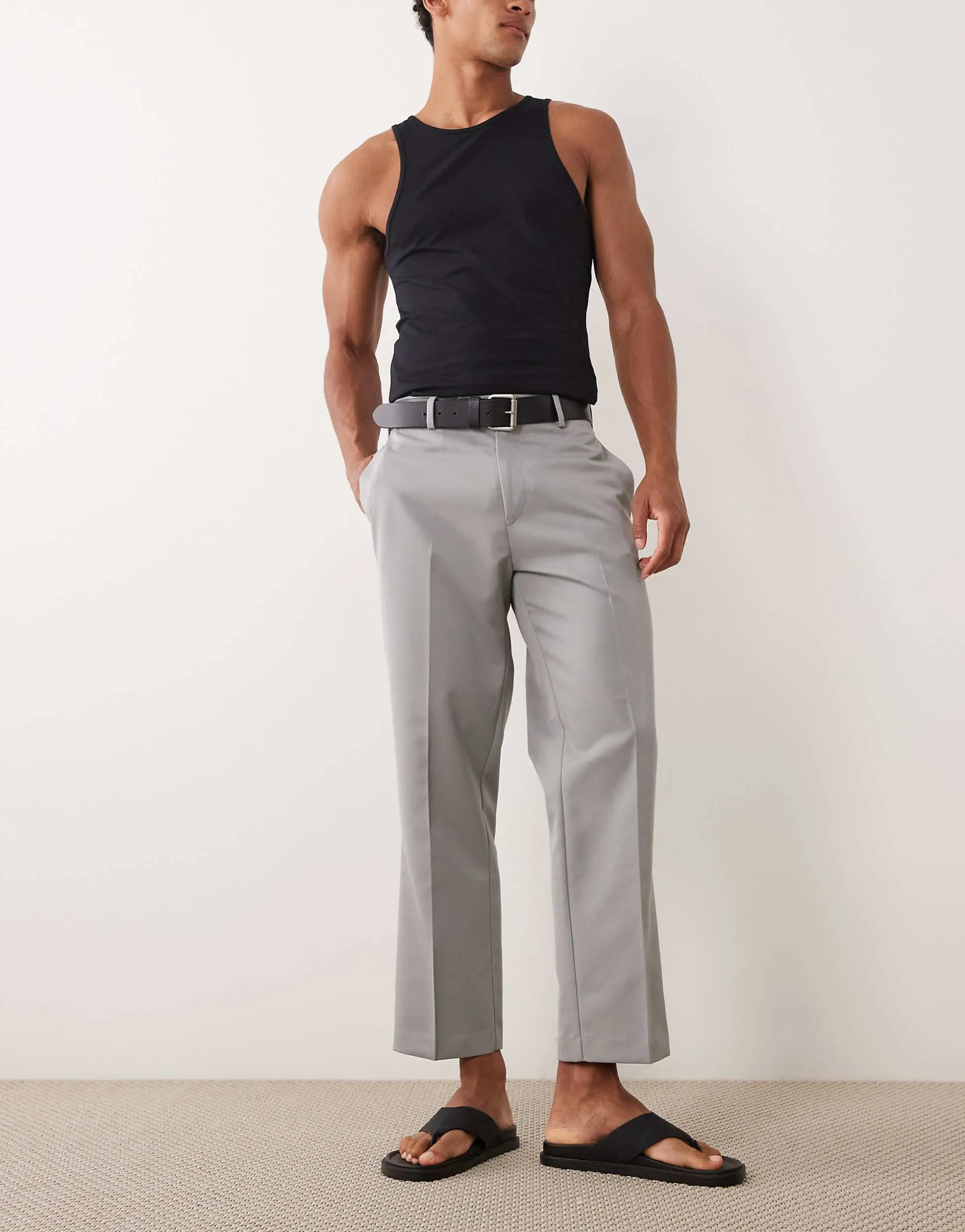 ASOS DESIGN tailored straight cropped trousers in light grey