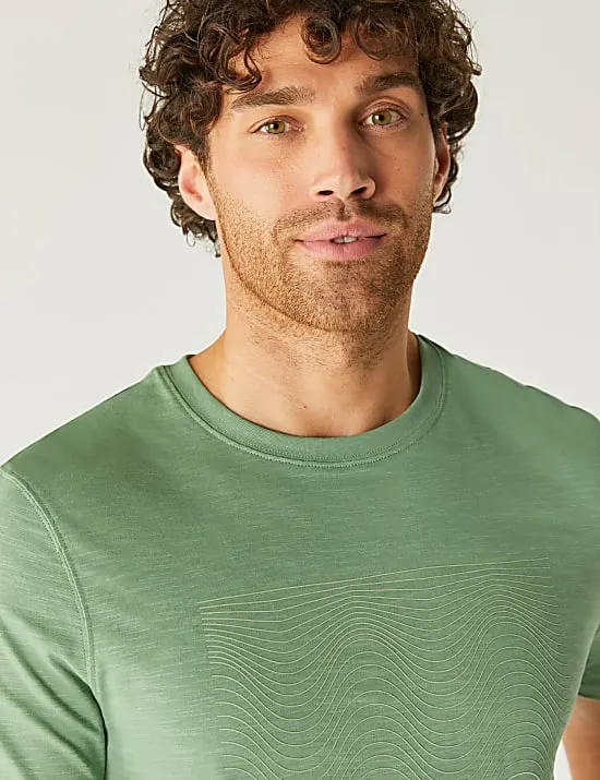 T-Shirt aus reiner Baumwolle mit Rundhalsausschnitt und Wellendesign