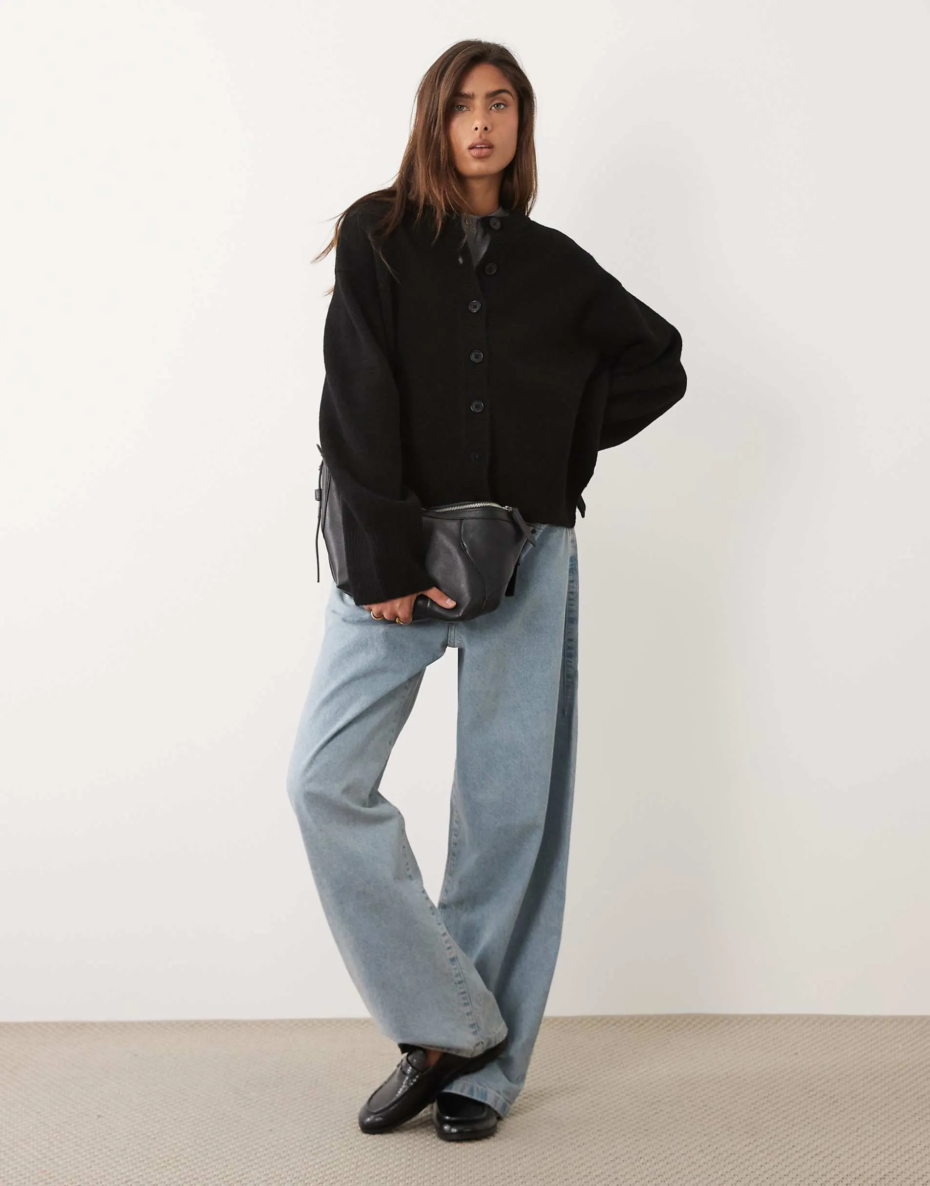 ASOS DESIGN relaxed cardigan with side split detail in black
