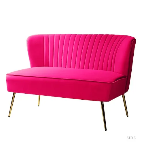 Carmita 47 in. Fuchsia Velvet Tufted 2-Seats Loveseats Sofa with Golden Base