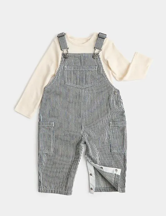 2 Piece Ticking Stripe Dungaree Outfit (0-3 Yrs)