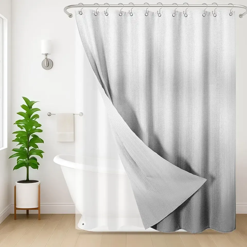 Shower Curtain and Liner, Abstract Grey 3 in 1 Shower Curtain and PEVA Liner Set with 12 Rust-Resistant Metal Hooks, Waterproof Fabric Shower Curtains for Bathroom, 72 W x 72 H