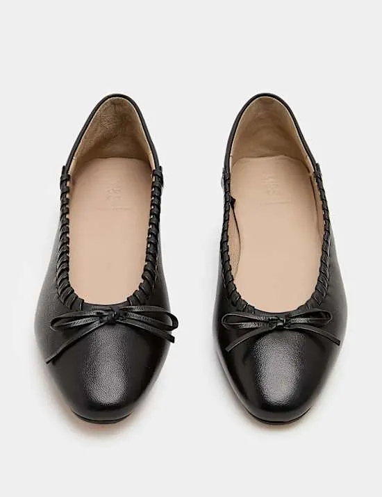 Leather Bow Flat Ballet Pumps