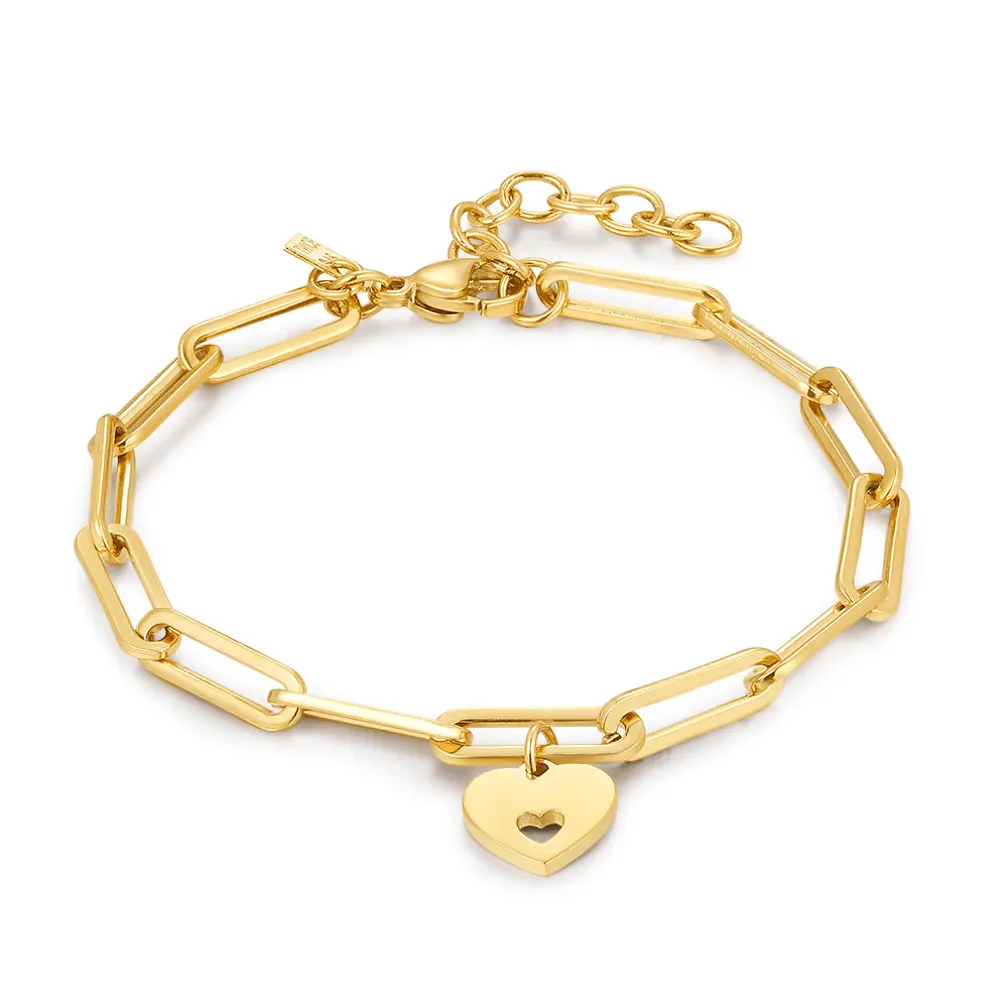 Armband in edelstaal, ovale schakels, hart