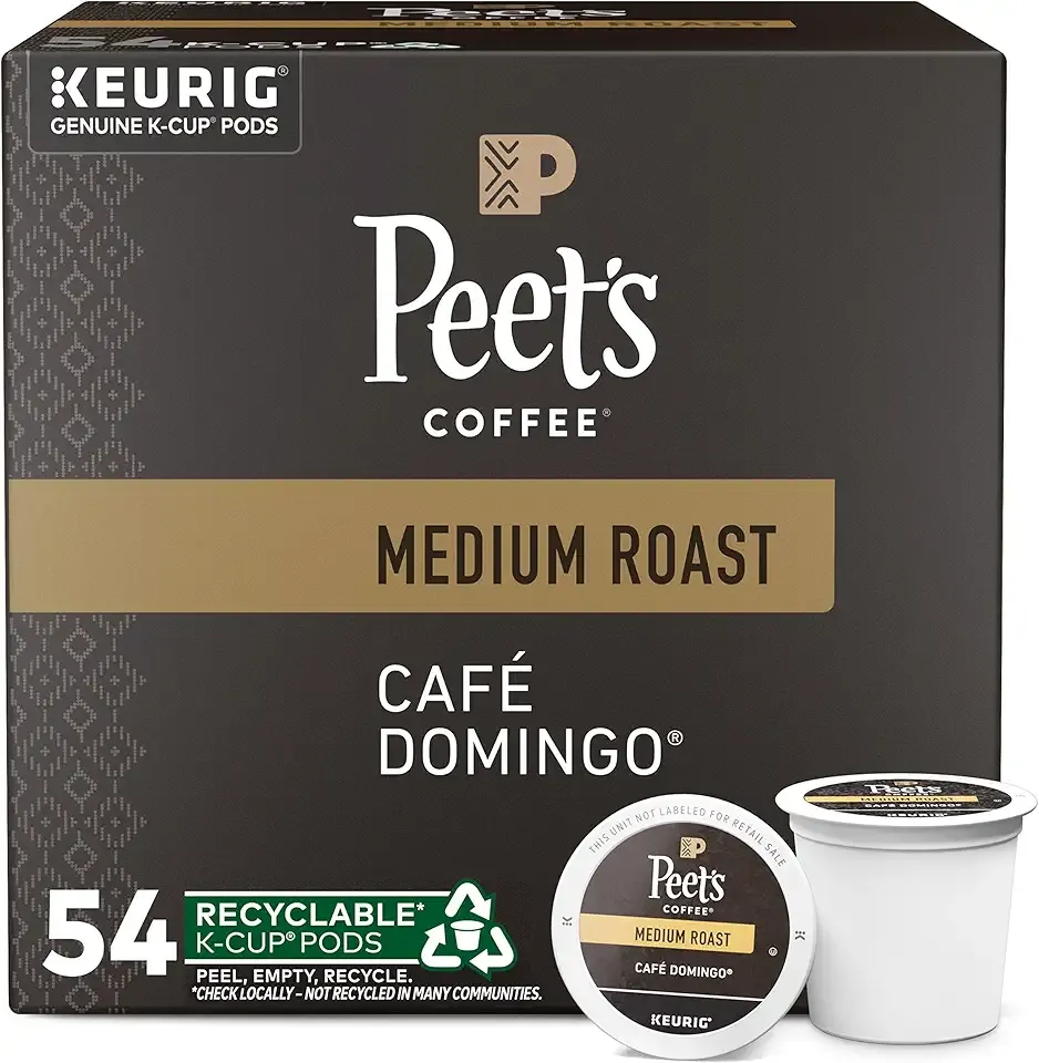 Peet's Coffee, Medium Roast Keurig K-Cup Pods - Café Domingo 54 Count (1 Box of 54 Pods)