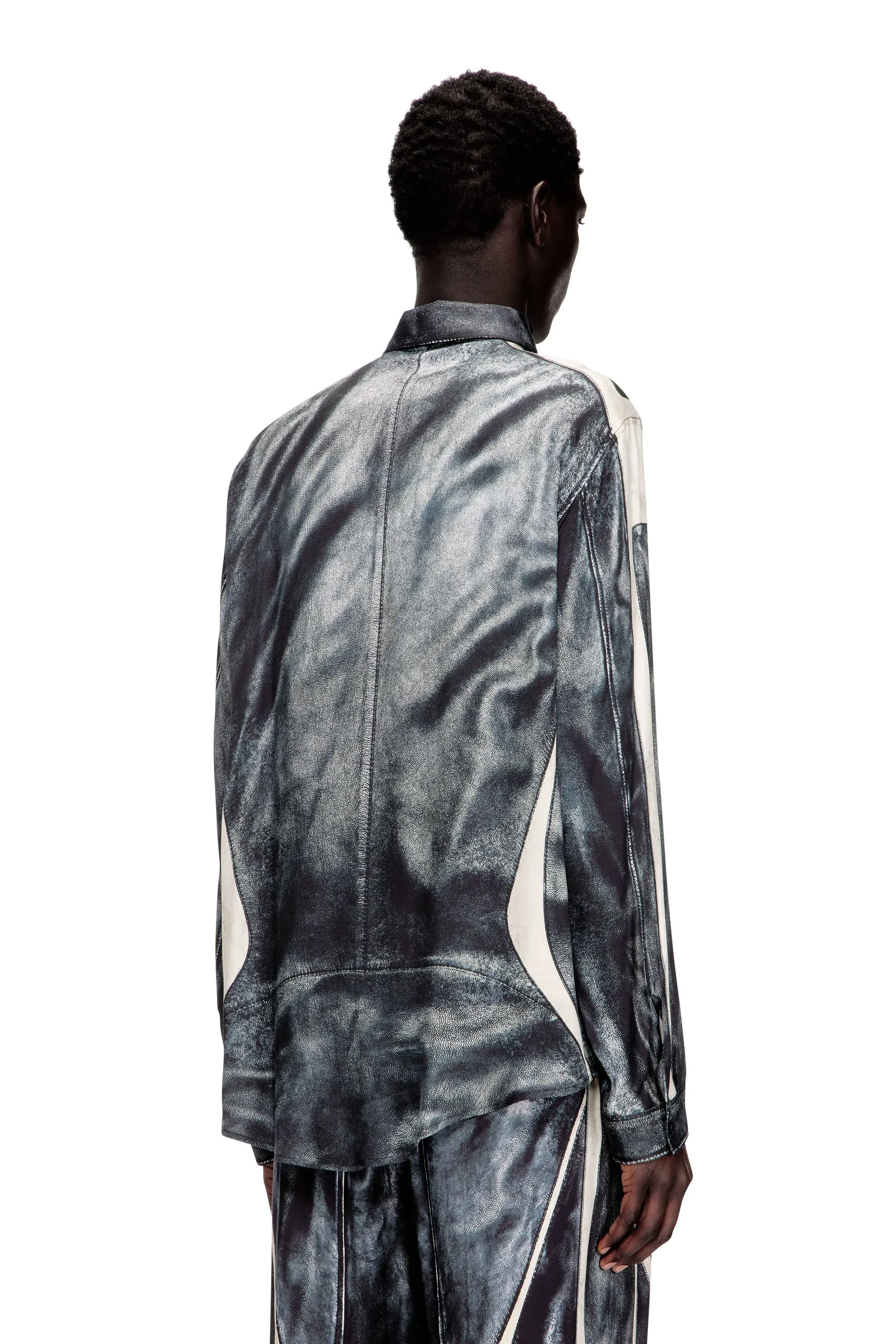 Printed viscose shirt with front zip closure