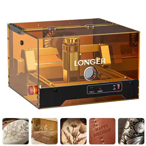 LONGER 10.0W Mini Laser Engraver Cutter 130x120mm for Wood Acrylic Leather DIY Crafts High Precision WiFi LightBurn with Protective Cover Class 1 Safety