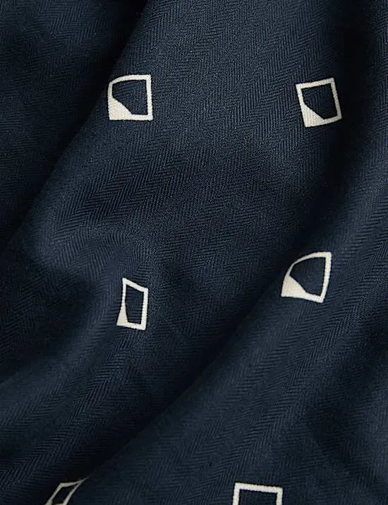 Linen Blend Geometric Print Bandana Scarf