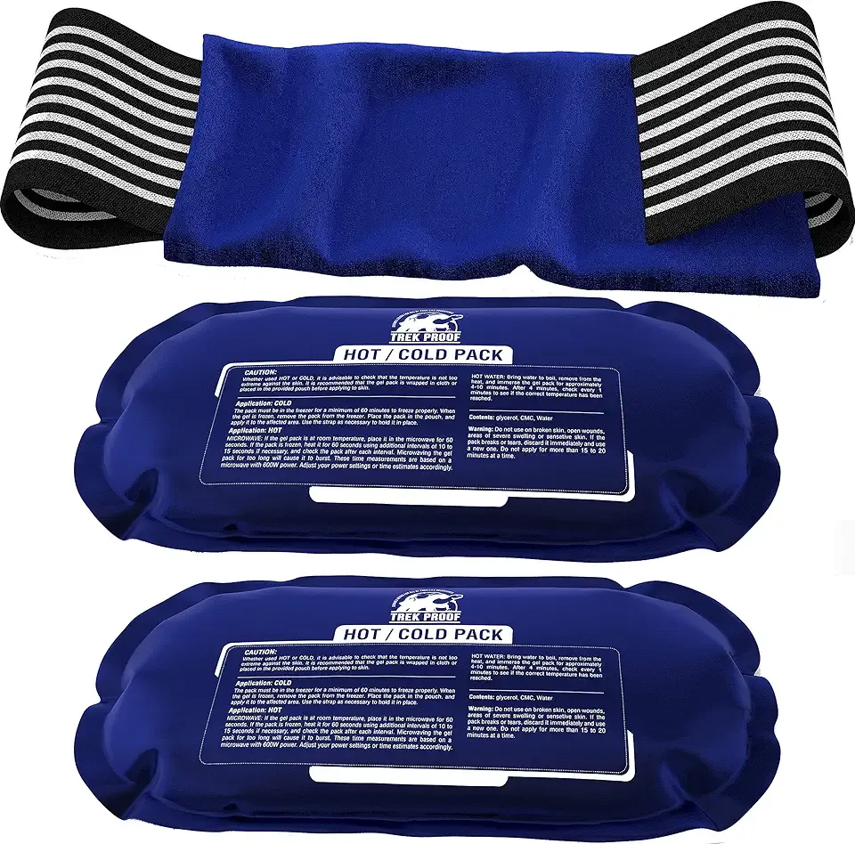 Ice Packs for Injuries Reusable (3-Piece Set) – Hot and Cold Ice Pack Therapy Gel Wrap Support – Supports Recovery, Joint and Muscle Pain – Knees, Back & More (3 Piece Set - Classic)