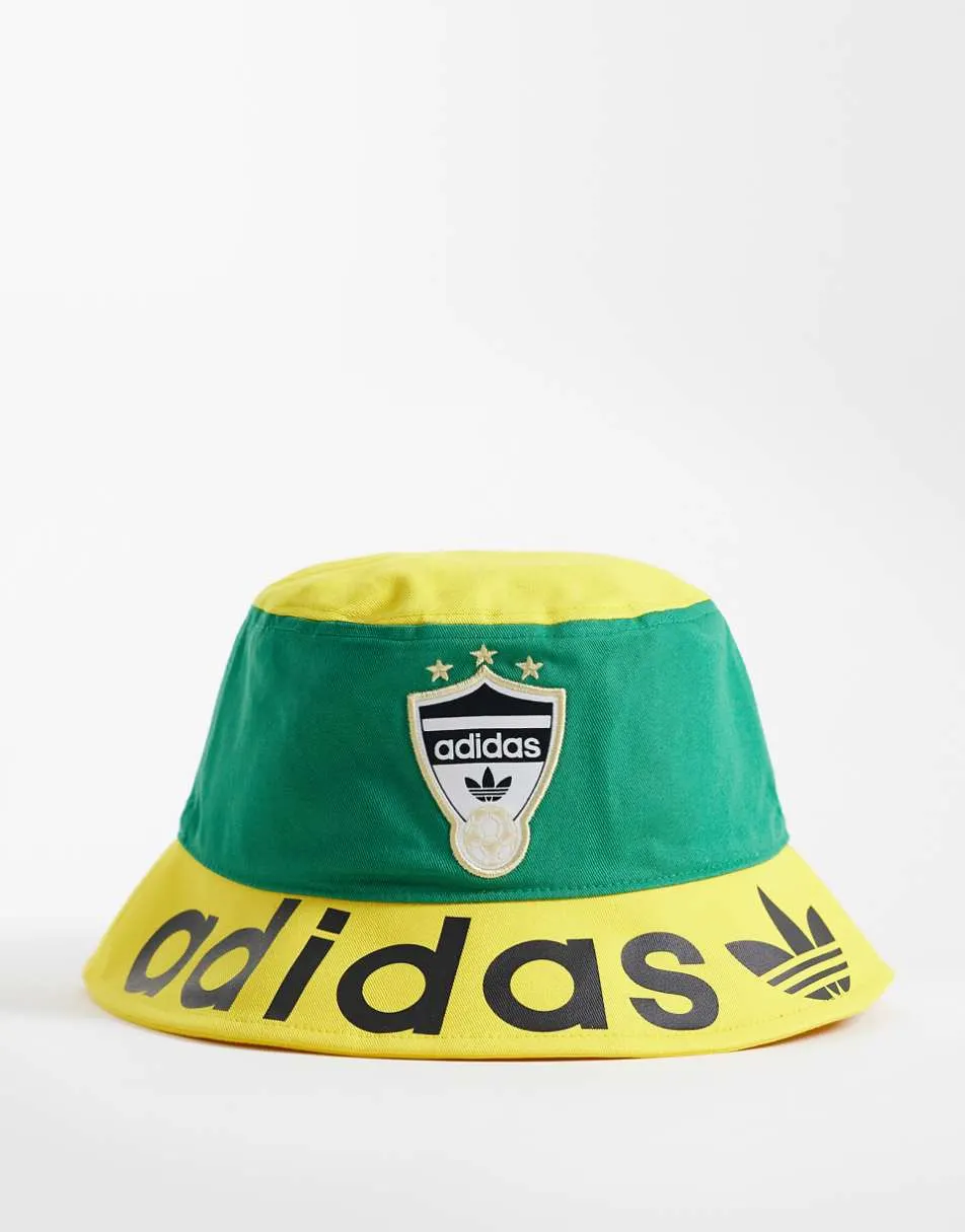 adidas Originals logo bucket hat in green and yellow