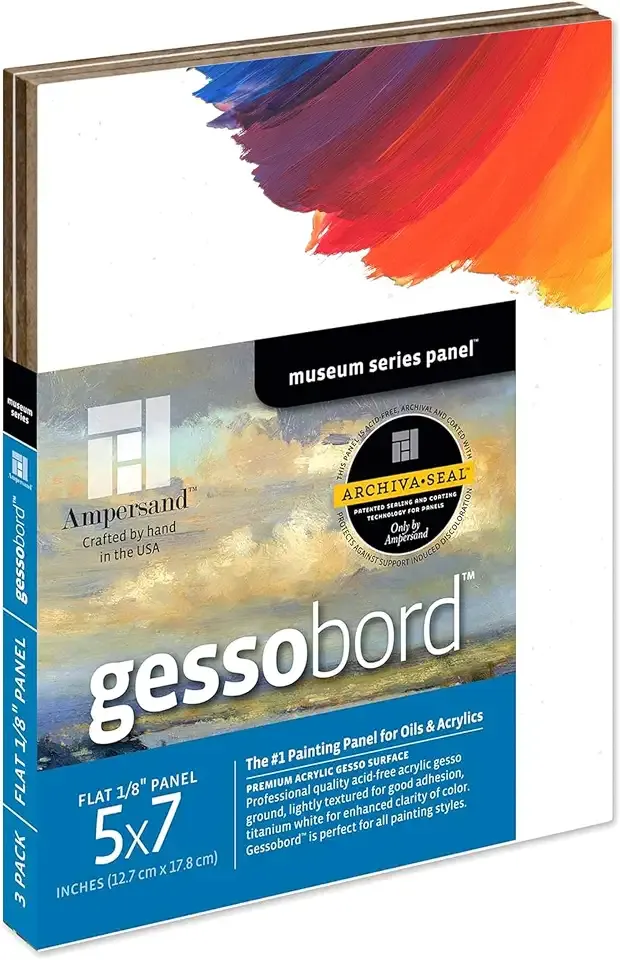 Ampersand Gessobord | 5x7 | 1/8" Flat, 3pk Profile | Canvas Panel Alternative
