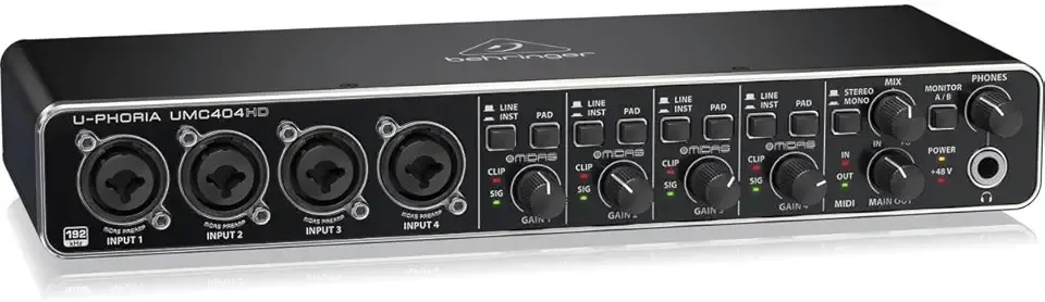 Behringer U-PHORIA UMC404HD Audiophile 4x4, 24-Bit/192 kHz USB Audio/MIDI Interface with Midas Mic Preamplifiers