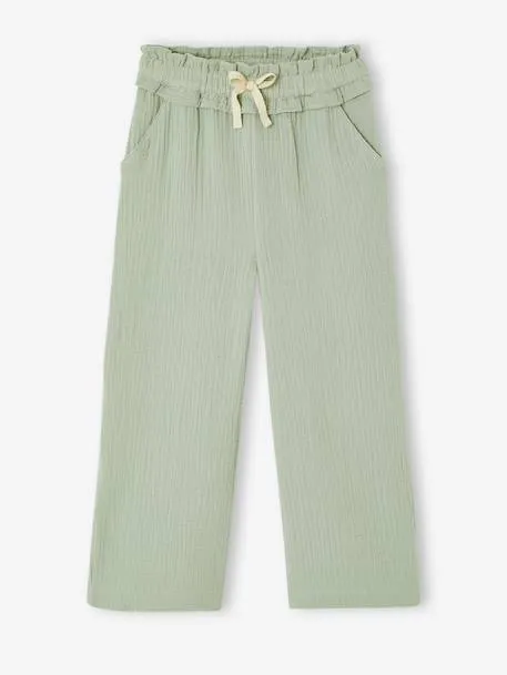 Pantalon large gaze de coton - vert de gris
