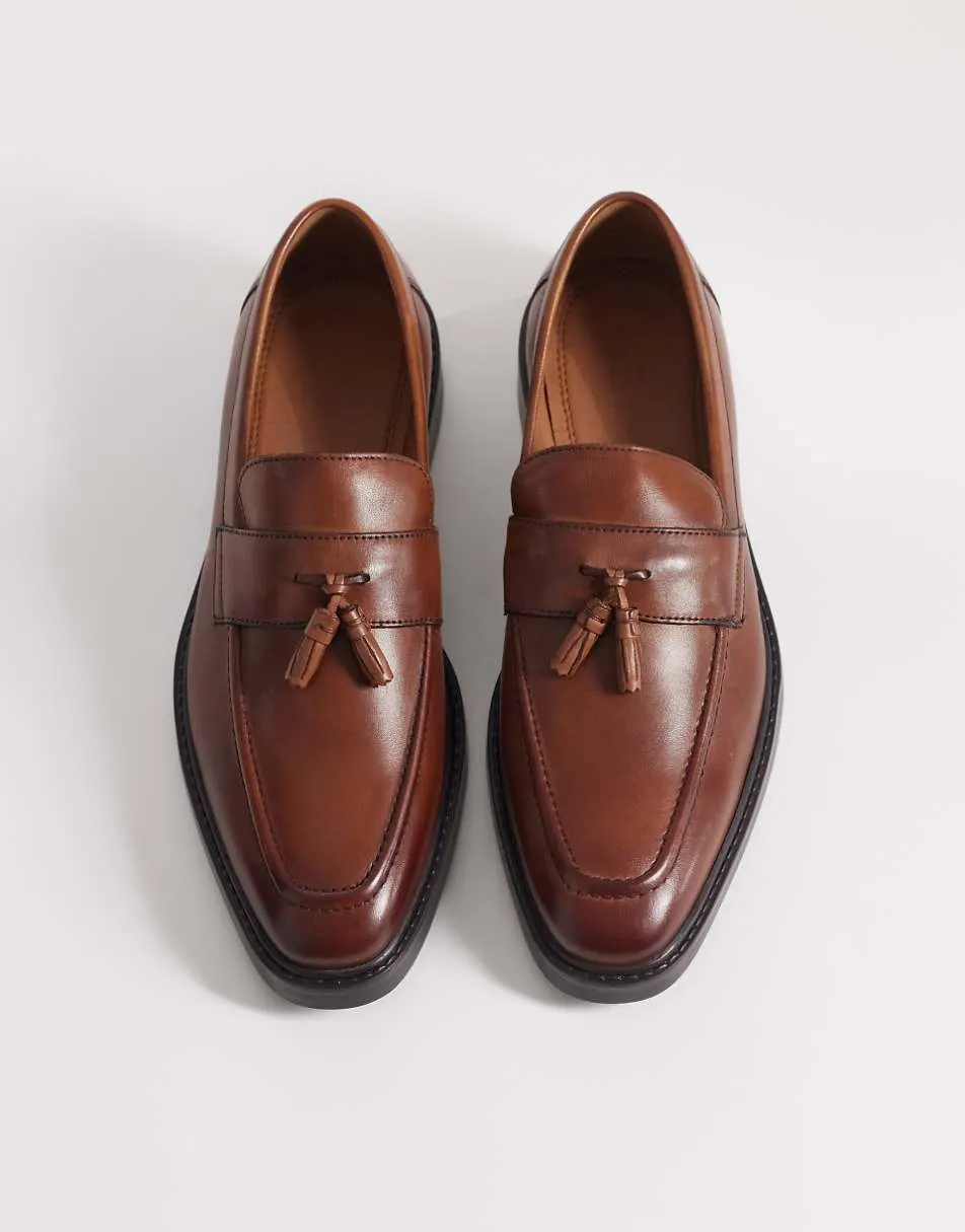 ASOS DESIGN loafers with angled sole in tan leather