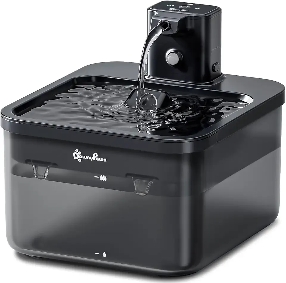 DownyPaws Cat Water Fountain Cordless, 84oz/2.5L Fursink Wireless Pet Water Fountains for Cats Indoor, Battery Operated Cat Drinking Fountain with Motion Sensor, Ultra Quiet Pump, BPA-Free, Black
