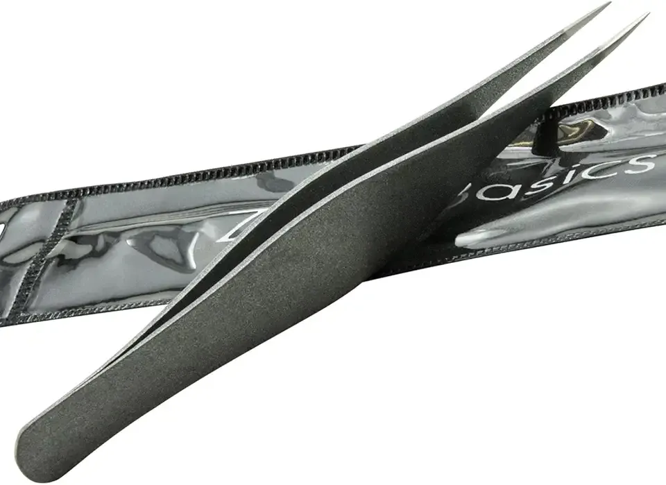Ingrown Hair Tweezers by Zizzili Basics - Surgical Grade Stainless Steel Fine Pointed Tweezer - Precision Aligned Tips for Splinter, Eyebrow & Facial Hair Removal - with Bonus Tip Guard & Carry Pouch