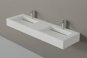 BERNSTEIN - Lavabo de pared en fundición mineral 153x45x15cm Blanco mate, Sin consola metálica