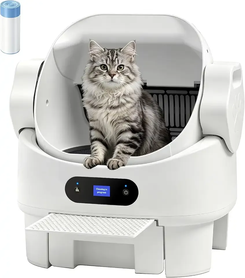 Automatic Self-Cleaning Litter Box, Safe Sensor Protection, Open-Top | Multi-Sensor Safety, Large Waste Bin, Whisper-Quiet, Easy Setup, Rinse-Clean in Seconds, for Multi-Cat Homes