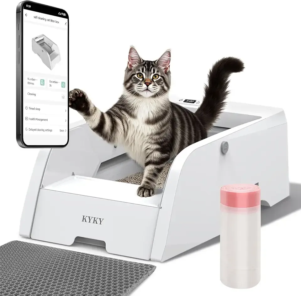Self Cleaning Litter Box, Upgraded Automatic Cat Litter Box Self Cleaning with APP Control, Large Open Design for Single/Multiple Cats, Anti Pinch and Odorless