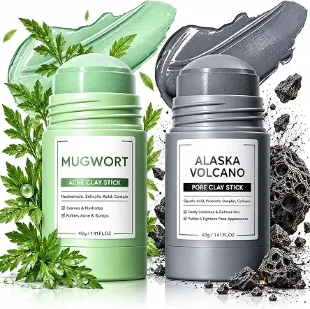 2 Pcs Alaska Volcano&Mugwort Pore Clay Mask Stick for All Skin Type