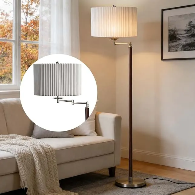 MITELSON Traditional 350° Adjustable Swing Arm Farmhouse Floor Lamp for Bedroom, Modern Floor Lamps with Pleated Shade for…