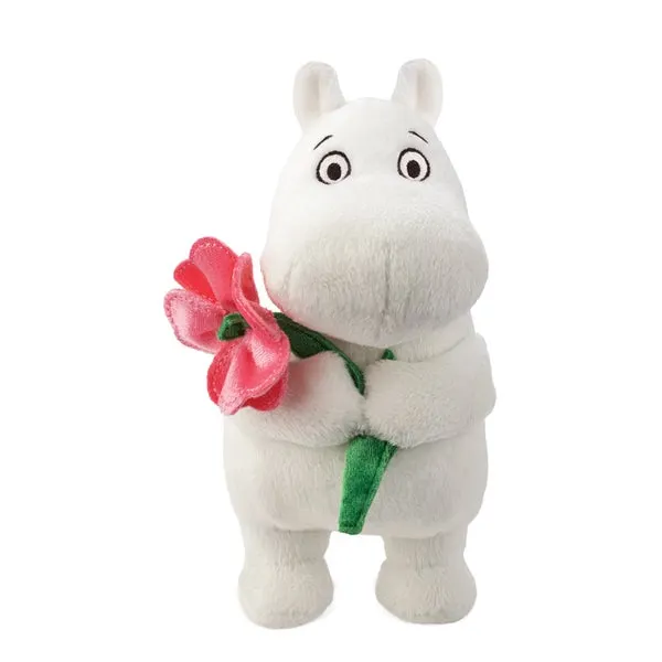 Bamse Mummitrollet Rosa Blomst 17cm Hvit