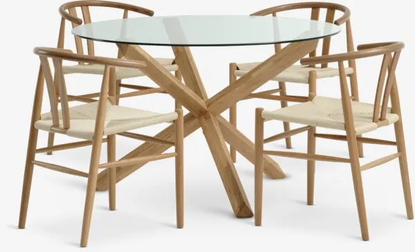 AGERBY Ø119 tafel nat. eik + 4 GUDERUP stoelen naturel eik