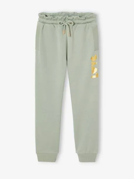 Jogging fille molleton motif love irisé - vert sauge