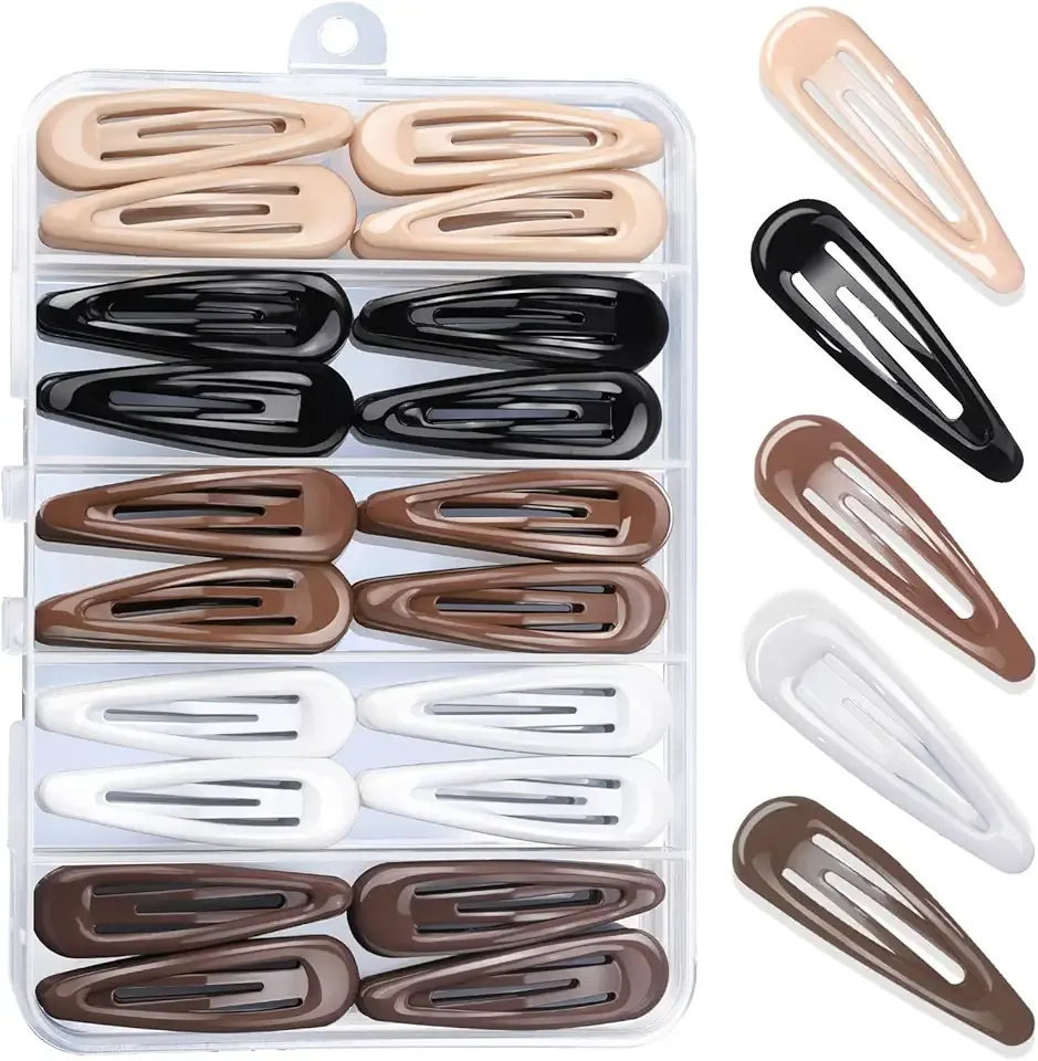 Teenitor 50Pcs Snap Hair Clips,2 Inch Hair Barrettes Hair Clips For Women, Metal Mixed Color, Hair Barrettes For Women Hair Snap Clips 5 Colors