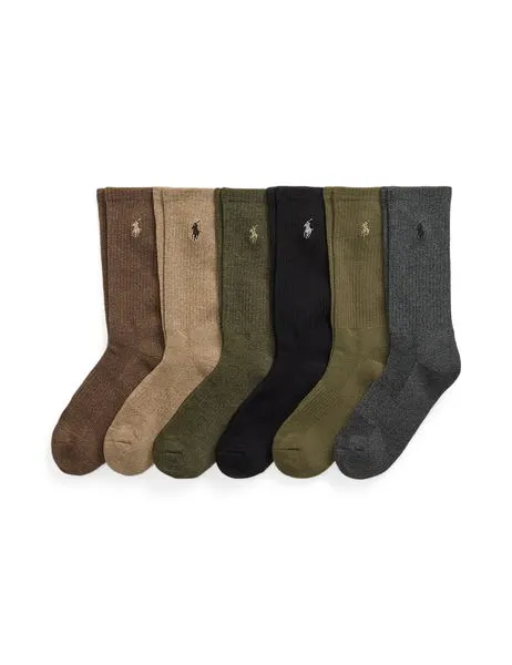 Cotton Blend Crew Sock 6 Pack Brown Assorted