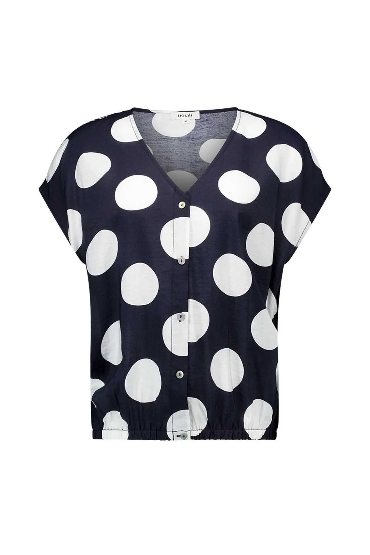 Donkerblauw/ecru polkadot blouse