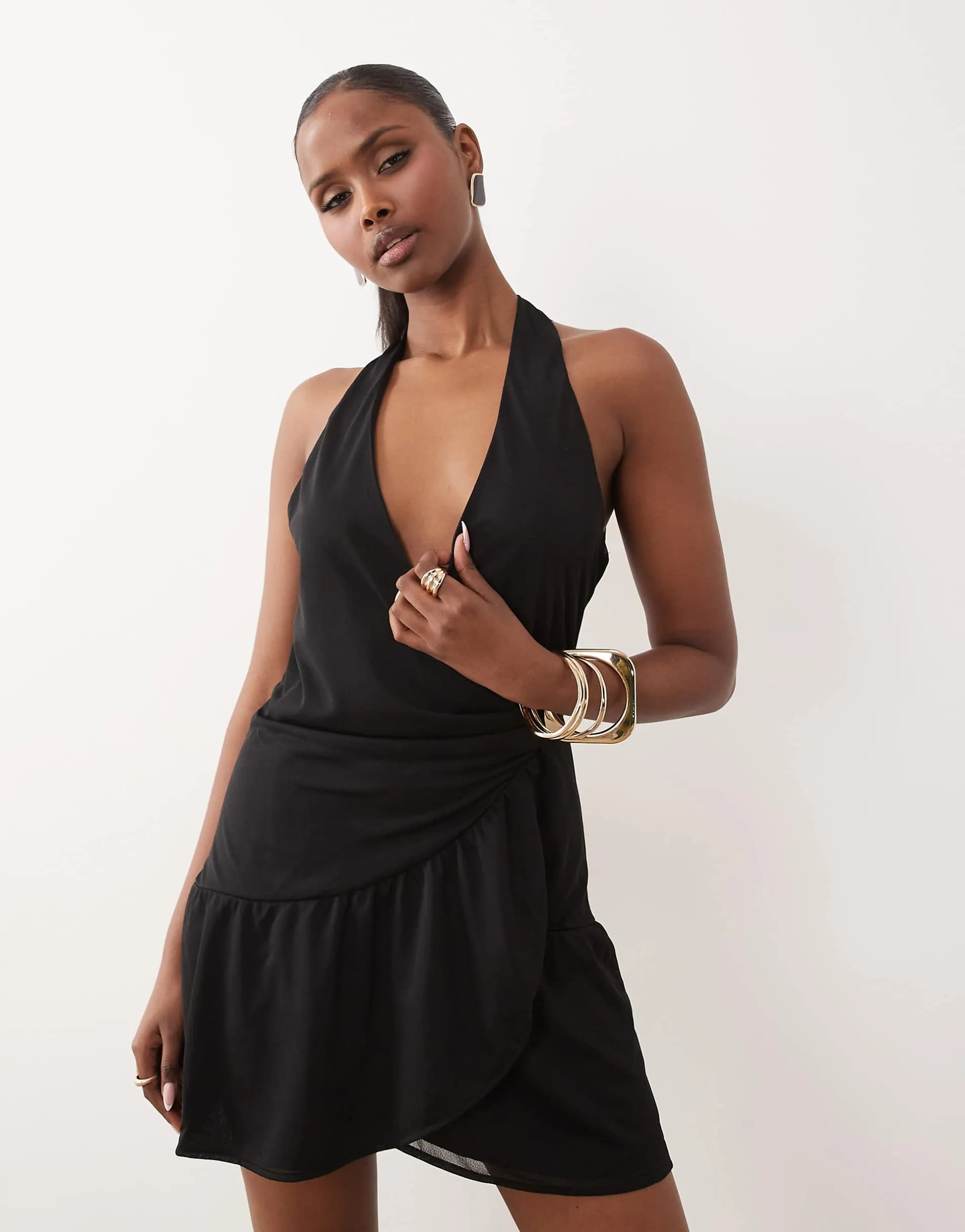 Gina Tricot sheer wrap mini dress in black and white polka dot