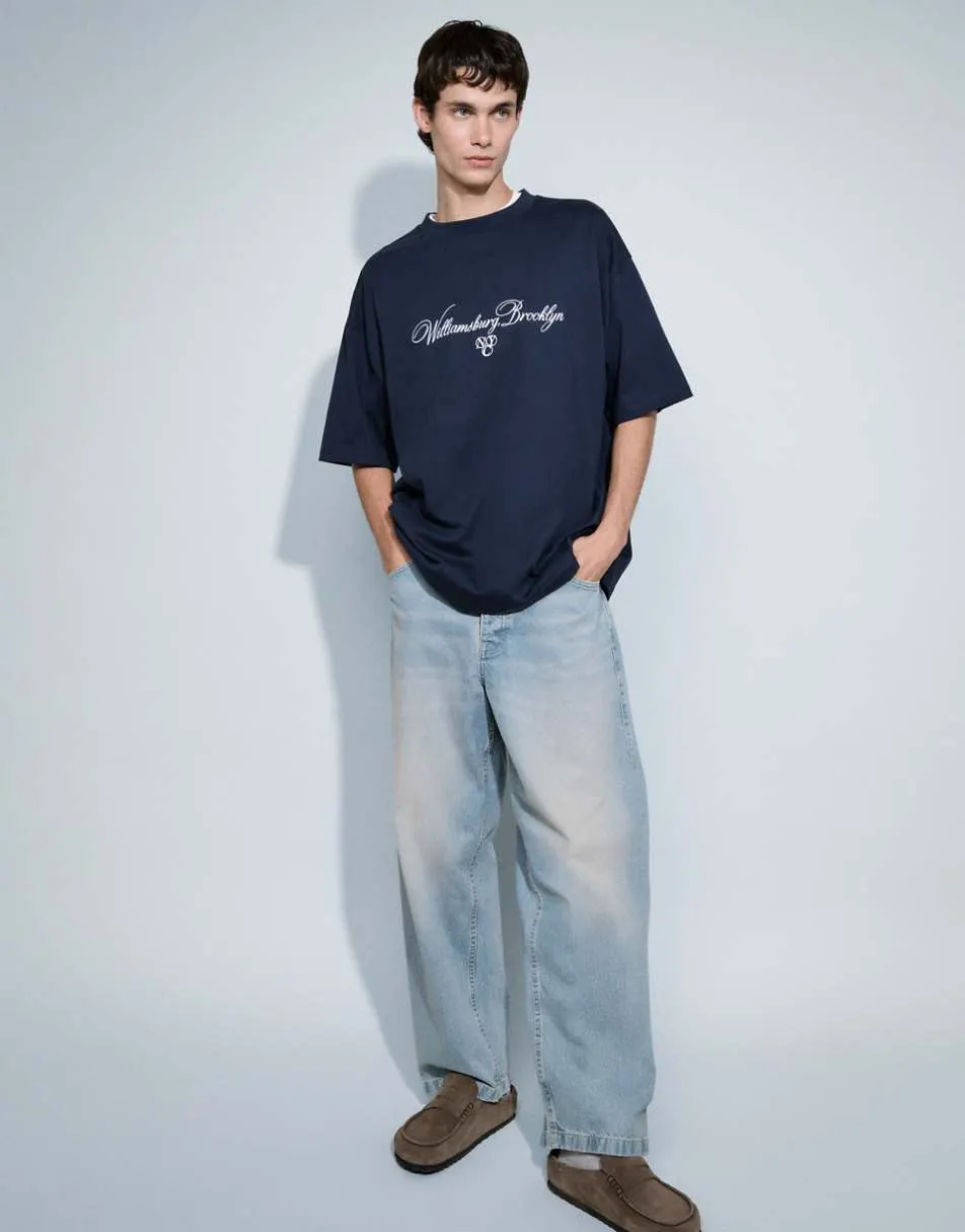 ASOS DESIGN oversized t-shirt with text embroidery in navy