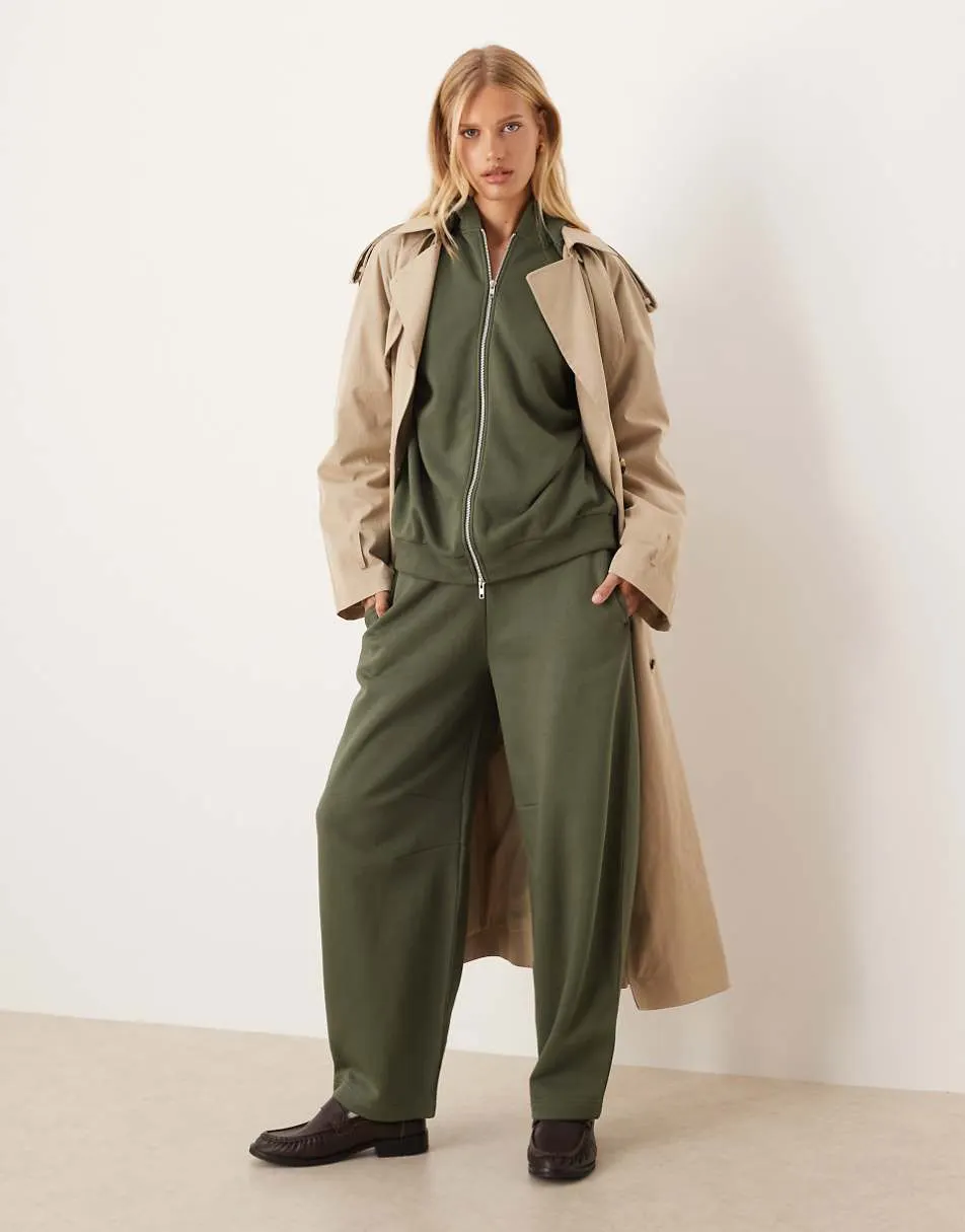 ASOS DESIGN co-ord barrel leg jogger in khaki