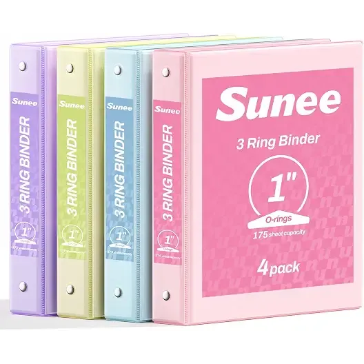 SUNEE 3 Ring Binder 1 Inch 4 Pack, Clear View 1" Binders Three Ring PVC-Free (Fit 8.5x11 Inches) for School or Office Supplies, Assorted Pastel