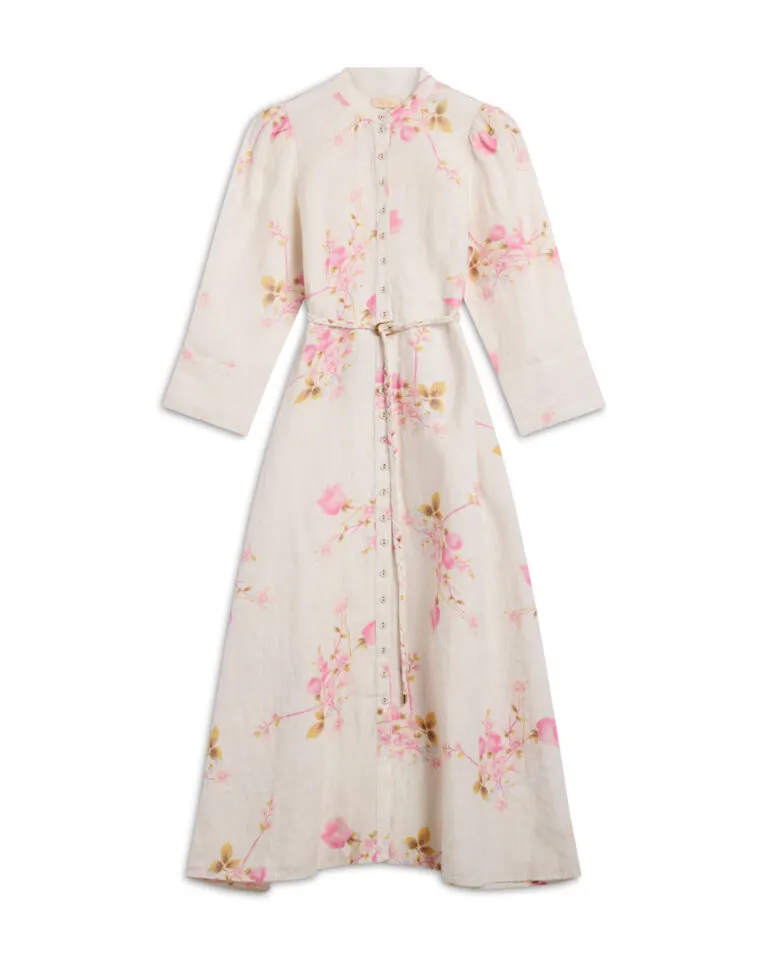 Linen Button-Down Dress - Pink Bloom