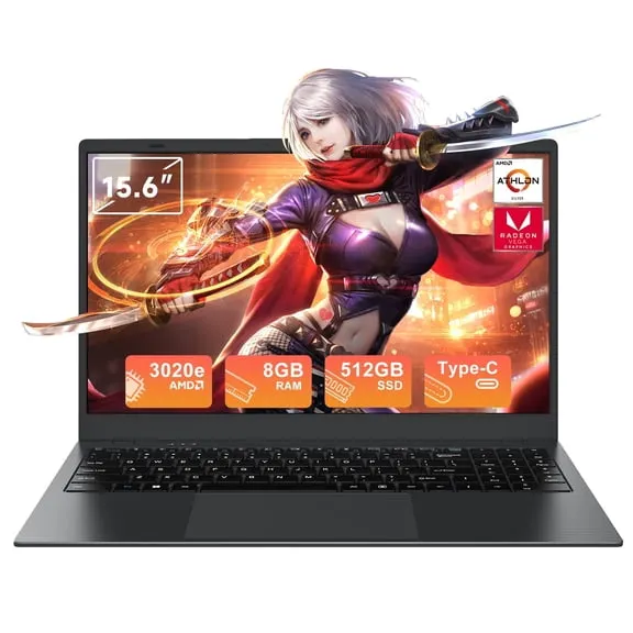 RNRUO 15.6" Windows 11 Laptop, Dual 8GB RAM, 512GB SSD, AMD 3020e with 2 Cores up to 2.6GHz, Office 2024, 1920x1080 Display WiFi5 BT5.0 for Student, Home Office, Business