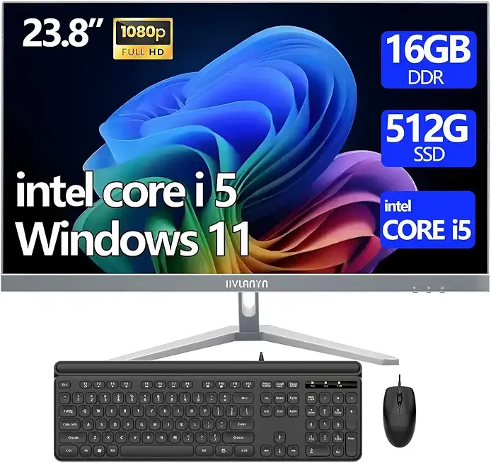 23.8-Inch Fhd All-in-One Desktop Compute,Core i5, 16GB DDR RAM,512GB PCIe SSD,1920x1080 FHD Display, WiFi, Bluetooth,Mouse and Keyboard Include,with 1-Year Warrant