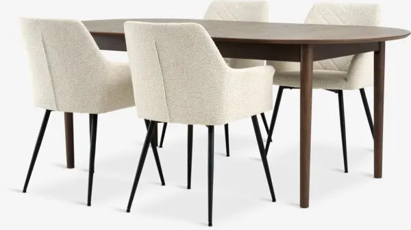 MARSTRAND + PURHUS MARSTRAND L200 tafel donker eik + 4 PURHUS stoelen gebr. wit