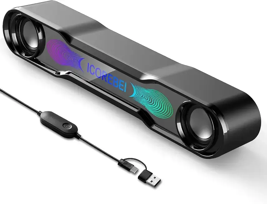 Computer Speakers for Desktop PC, Bluetooth Soundbar with Deep Bass, 3-Mode RGB Lighting, USB-C/USB Plug-and-Play for Gaming, Home Office & Movies, Gamers and Remote Workers