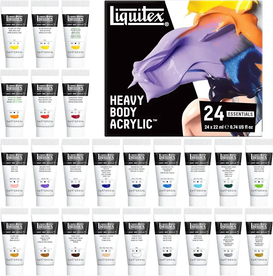Liquitex Professional Heavy Body Acrylic Paint, 24 x 22ml (0.74-oz) Essentials Set