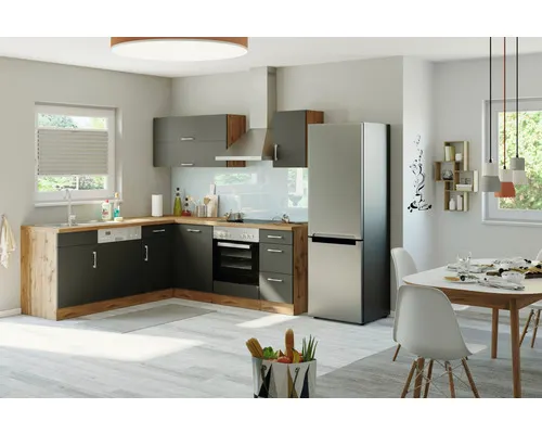 Rohová kuchyňská linka Held Möbel Sorrento 210 cm barva čela antracit matný barva korpusu dub matný