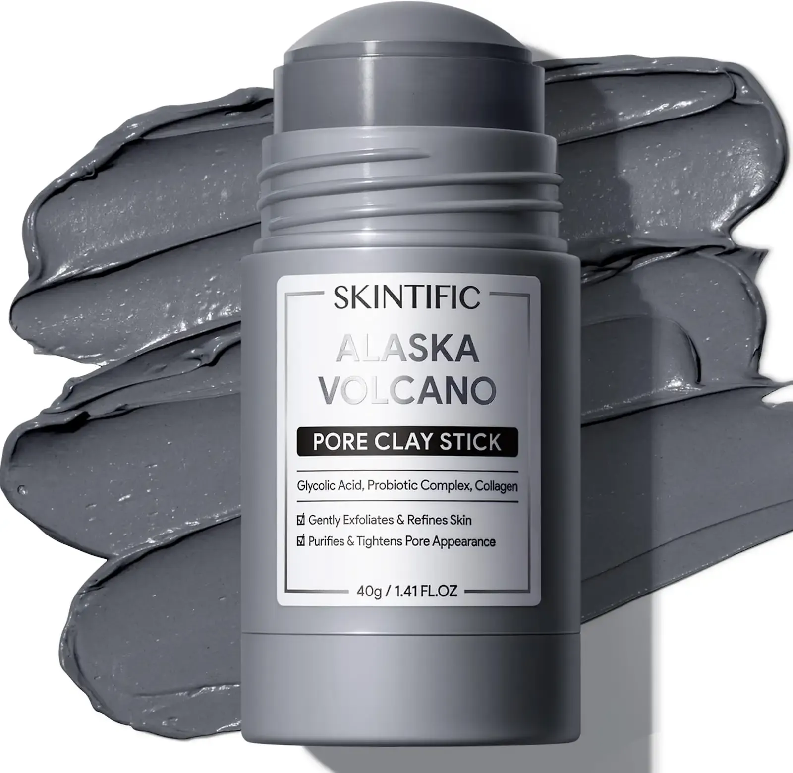 SKINTIFIC Deep Pore Cleansing Blackhead Remover Face Mask Stick, Mud Mask with Natural Alaska Volcano Clay, Gentle Exfoliating, Smoothing Skin, Non-Drying, Skincare Facial Mask