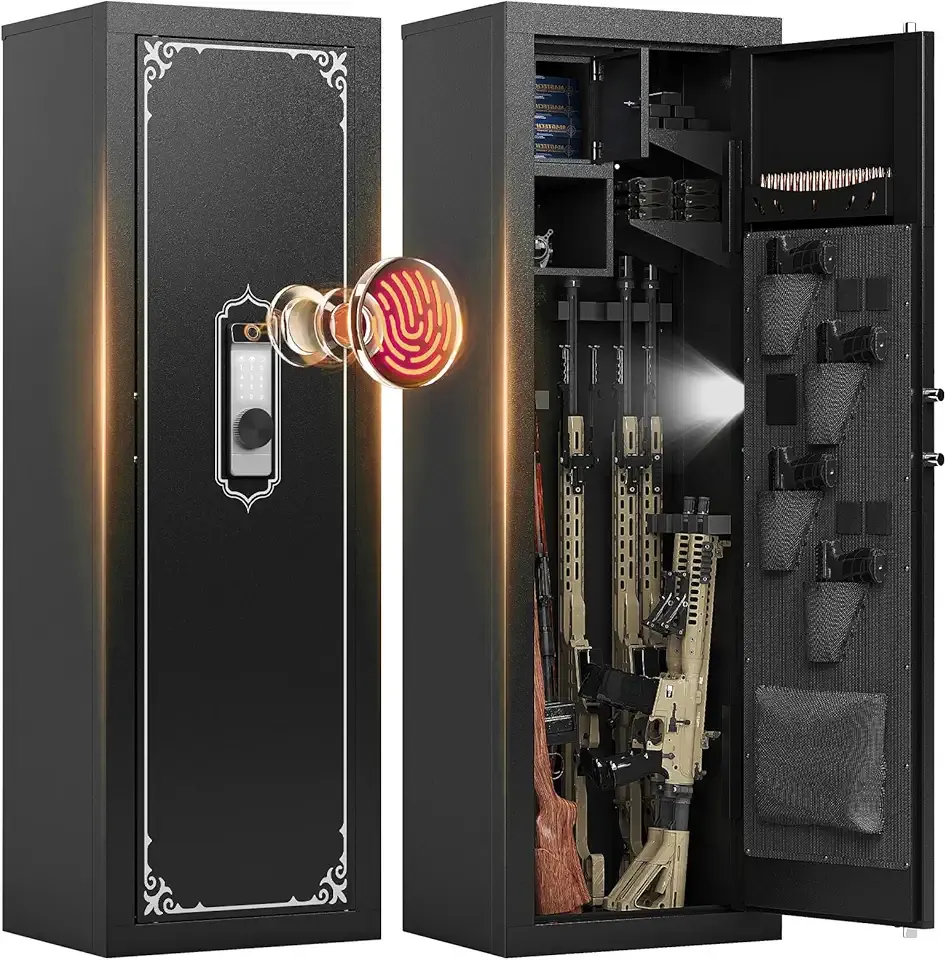 10-14 Gun Safe, Gun Safe for Rifles and Pistols, Biometric GunSafe, Fingerprint Gun Safes Large Rifle Safe, Gun Cabinet with Adjustable Shelves and Locking Built-in Cabinet