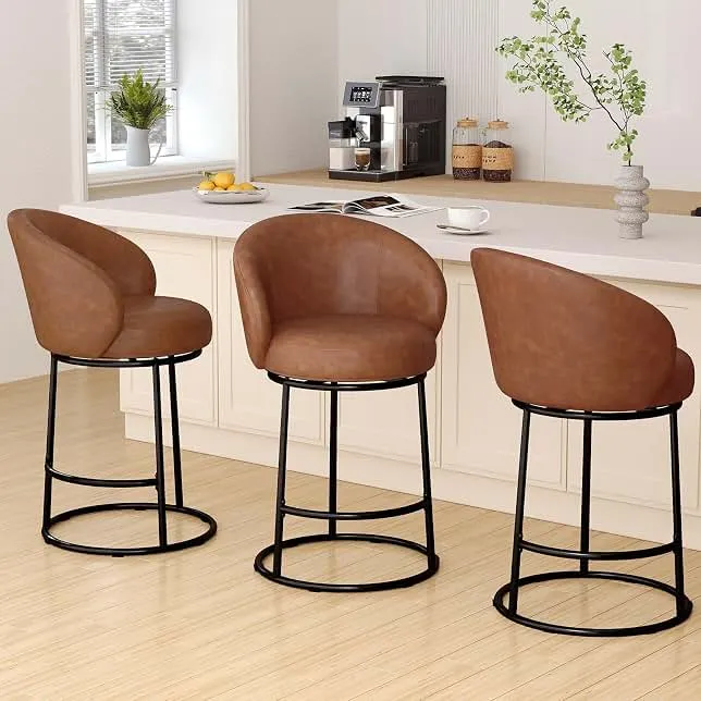 SAECKBERG Swivel Counter Height Bar Stools Set of 3, 26" H Modern Bar Height Stools for Kitchen Island, Upholstered Barstools with Backs,…