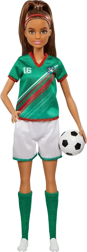 Careers Fashion Doll & Accessory, Soccer Player with Brunette Ponytail, #16 Uniform, Tall Socks, Cleats & Ball
