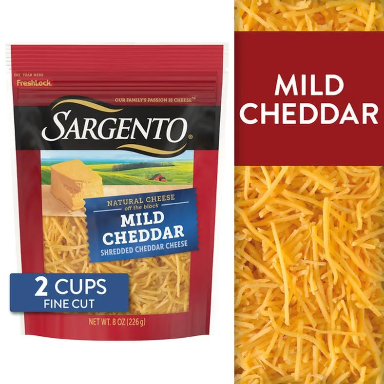 Sargento Natural Mild Cheddar Shredded Cheese, Fine Cut, 8 oz