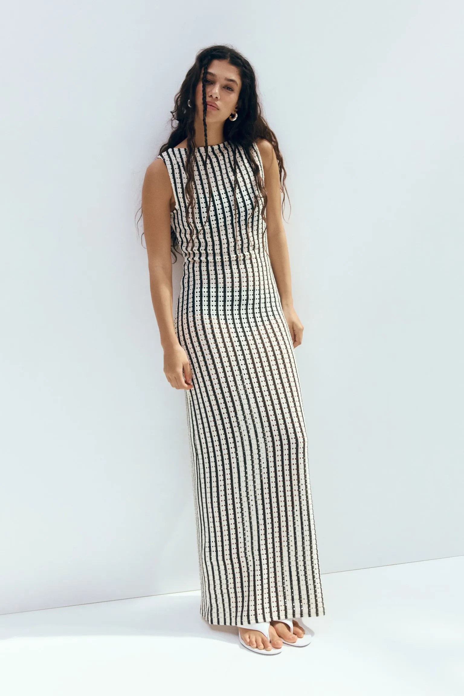 Hole-knit midi dress